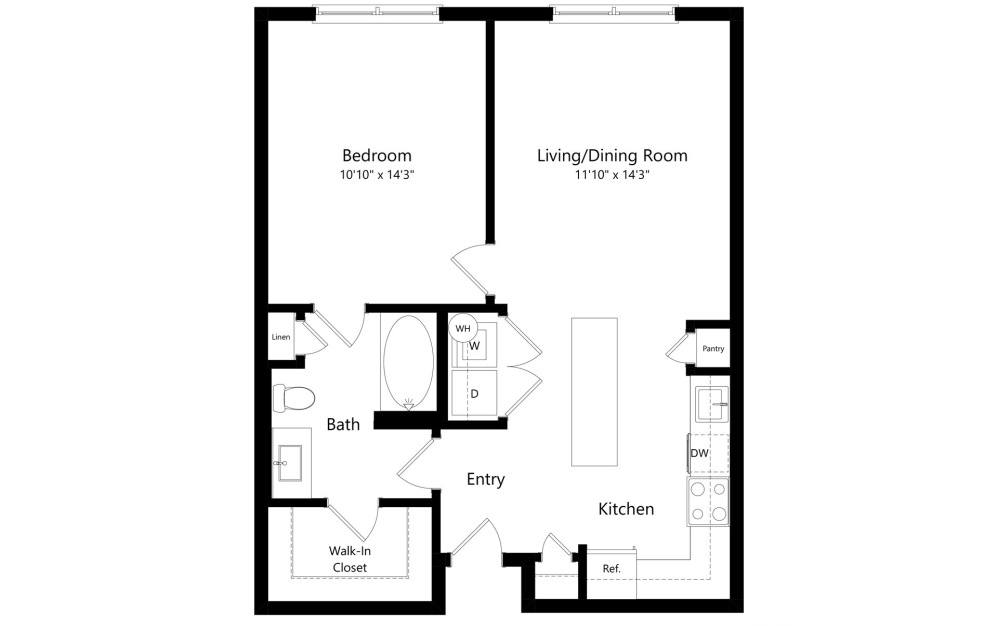 #2106 - 1 bedroom floor plan layout with 1 bathroom and 709 square feet (2D)
