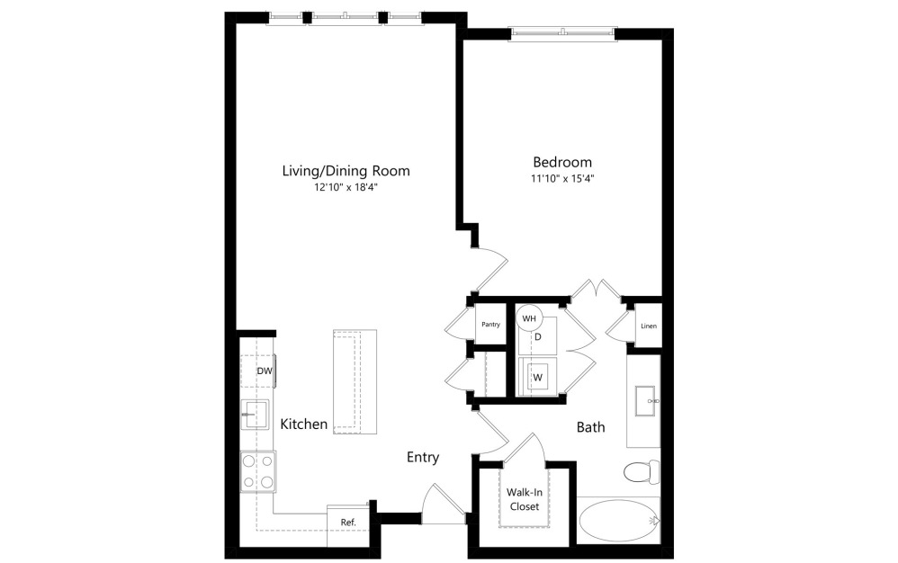Gleam - Renovated - 1 bedroom floor plan layout with 1 bathroom and 808 square feet (2D)