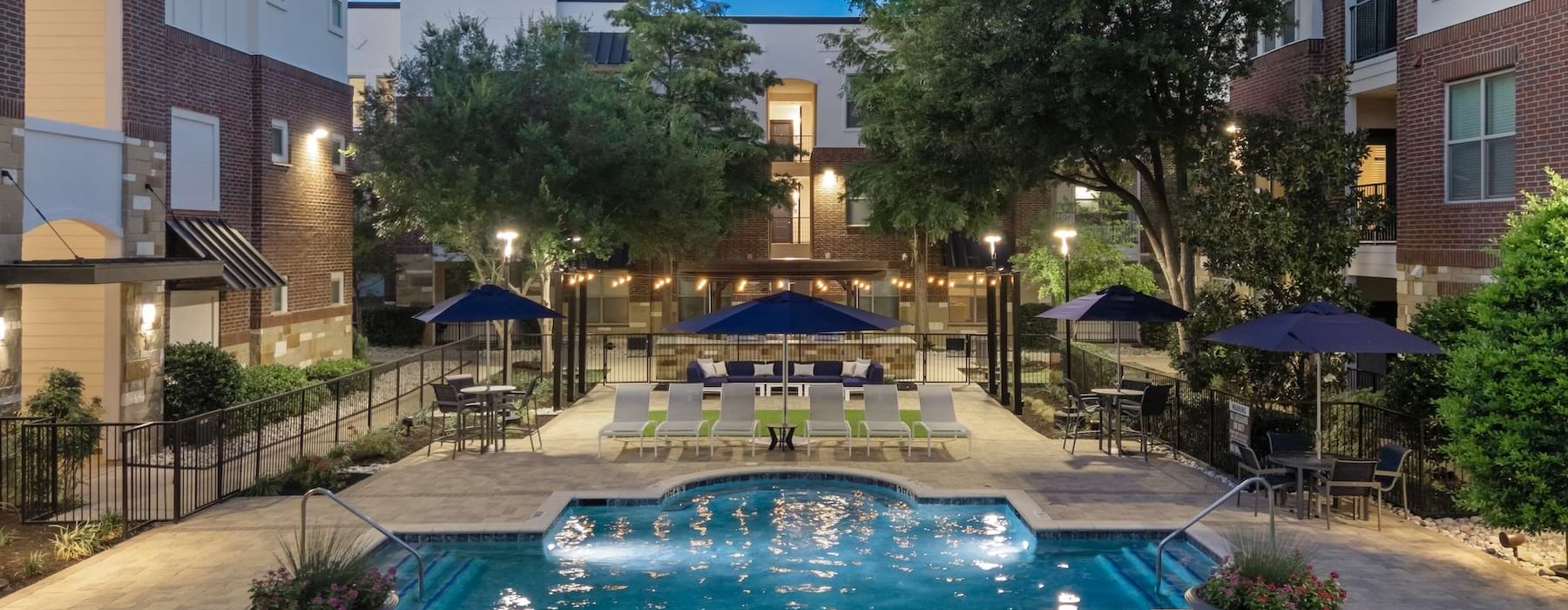 a courtyard with a swimming pool