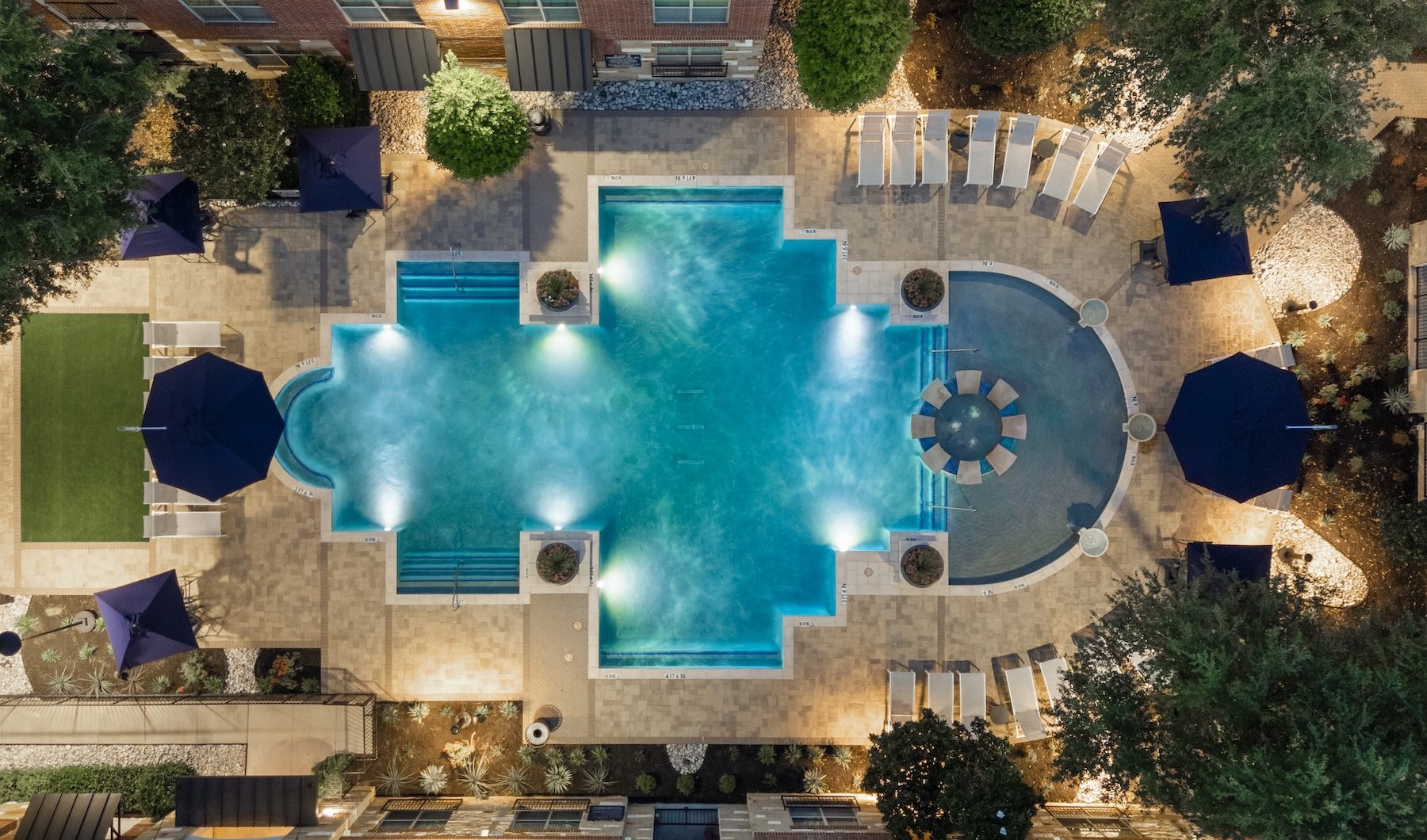 a drop down view of a swimming pool